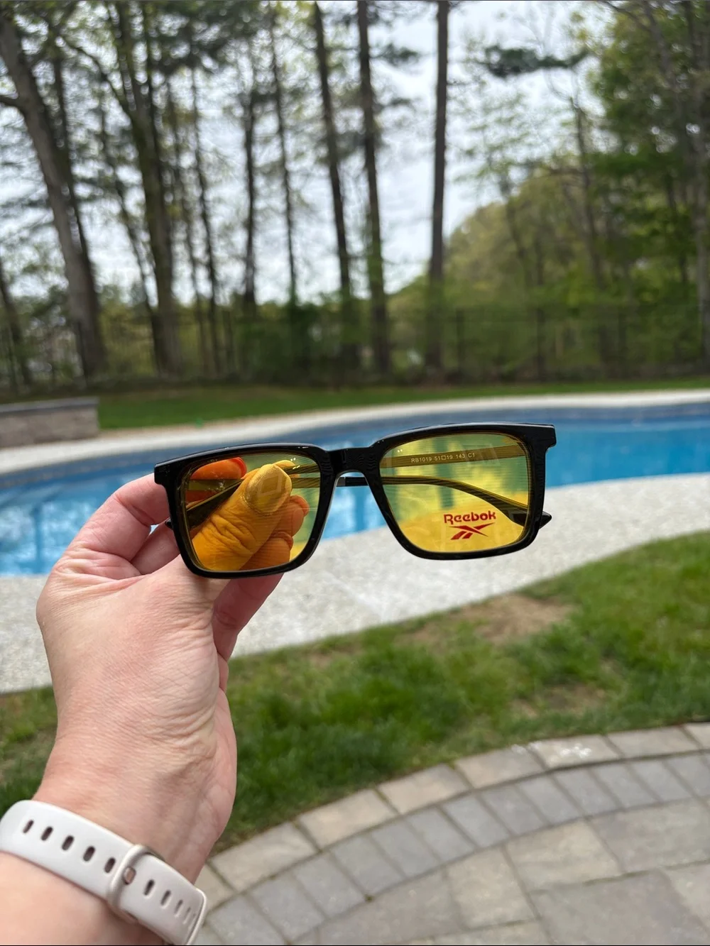 Reebok Black Glasses with Yellow-Orange Clip-On Lens